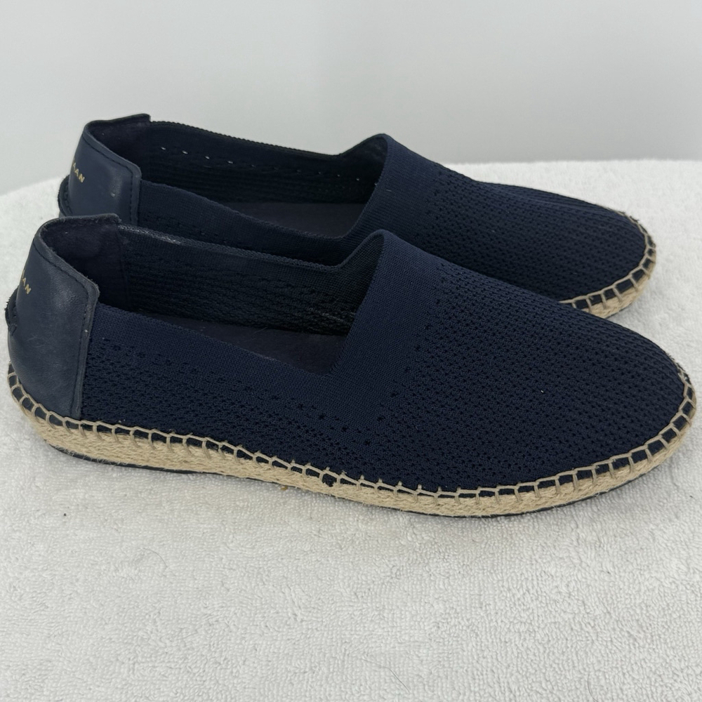 Cole Haan Cloudfeel Stitchlite Espadrille Flat Marine Blue Knit Leather Size 10